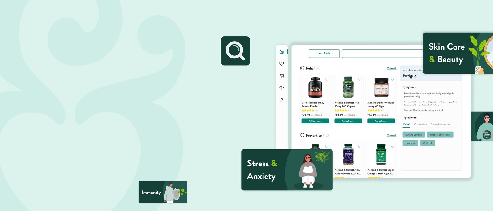 Cerebro - condition and product recommendation cards