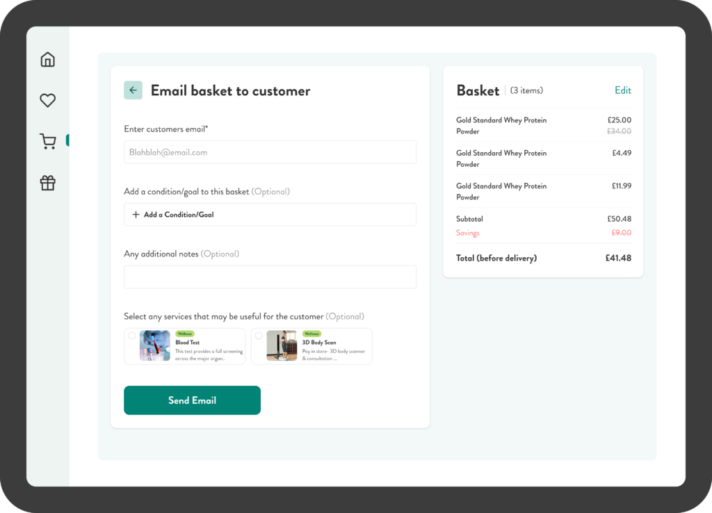 Cerebro - email a basket mockup